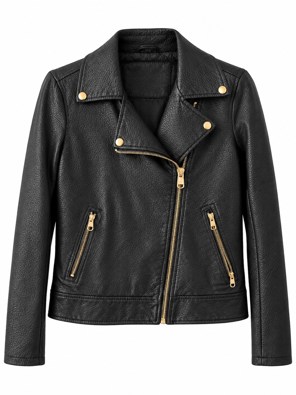 Steve Madden Black Faux Leather Moto Jacket with Gold Hardware